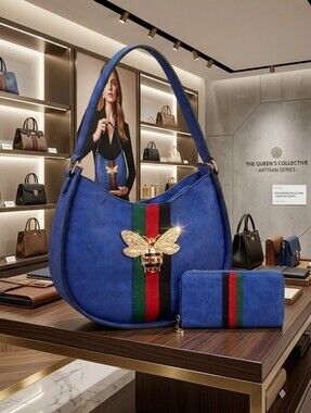 Ladies Luxury Indigo Blue Shoulder Bag and Wallet